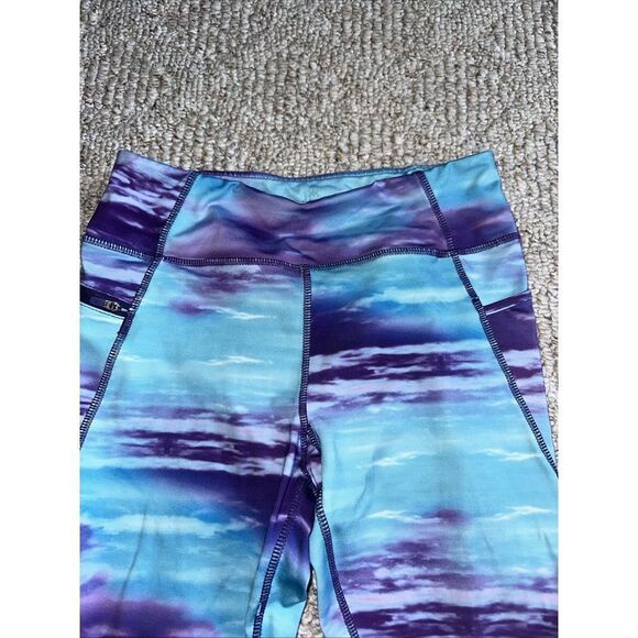 Womens KYODAN LADIES PURPLE AND Blue Crop Capri Yoga Gym LEGGINGS.  SZ XS - Picture 2 of 5